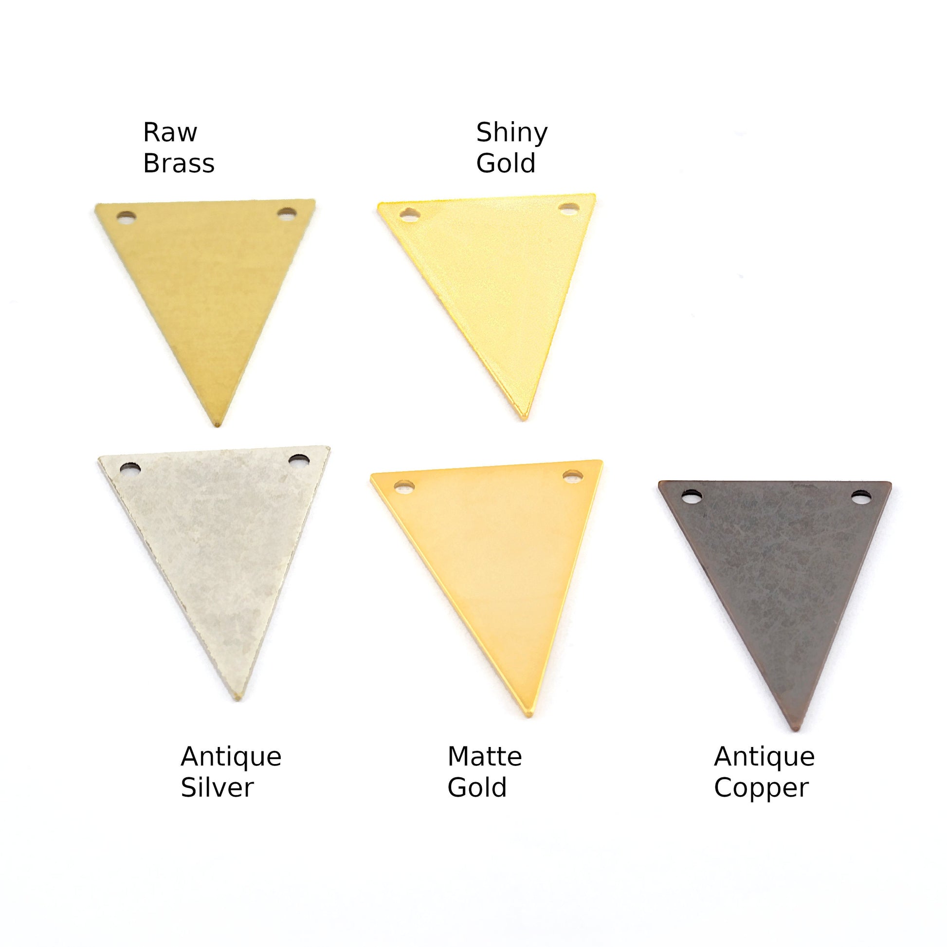 Triangle tag charms 16x25mm brass 2 hole Raw brass, Antique Silver, Shiny gold, Matte Gold, Antique Copper connector ,findings 1470