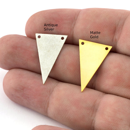 Triangle tag charms 16x25mm brass 2 hole Raw brass, Antique Silver, Shiny gold, Matte Gold, Antique Copper connector ,findings 1470