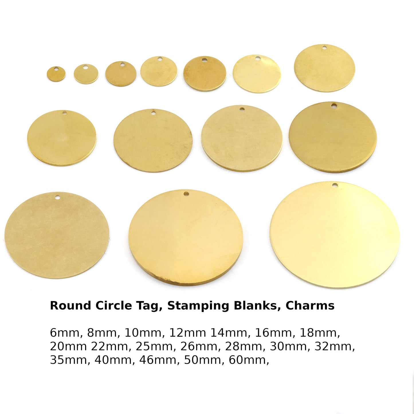 Round Disc Stamping Blanks Thck 0.5, 0.8, 1 1.5mm Dia. 6, 8, 10, 12, 14, 16, 18, 20, 22, 25, 26, 28, 30, 32, 35, 40, 46, 50, 60, 1 hole