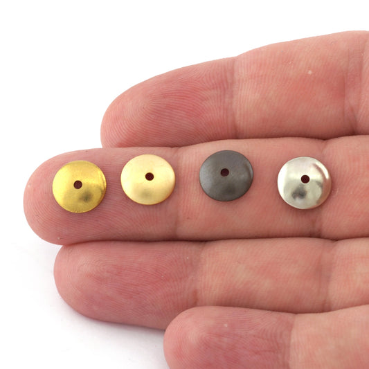 Round Dome Disc Brass, Matte gold, Silver Tone, Antique Copper 10mm cone circle middle hole charms, findings bead cap 0099