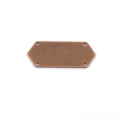 Antique Copper, Brass Tag, Elongated hexagon shape 35.5x16mm 0.8 Thickness stamping blank 4 hole connector pendant 2024-350