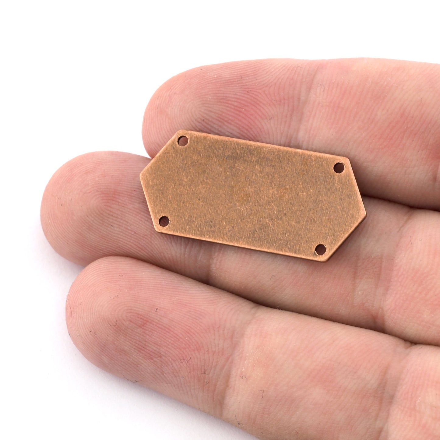 Antique Copper, Brass Tag, Elongated hexagon shape 35.5x16mm 0.8 Thickness stamping blank 4 hole connector pendant 2024-350