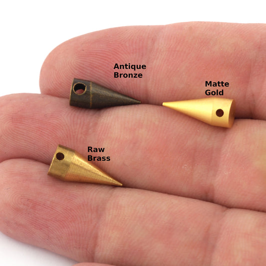 Spike Findings Raw Brass, Matte Gold, Antique Bronze 6x15mm 1/4"x5/8" finding spacer industrial design pendulum 1134