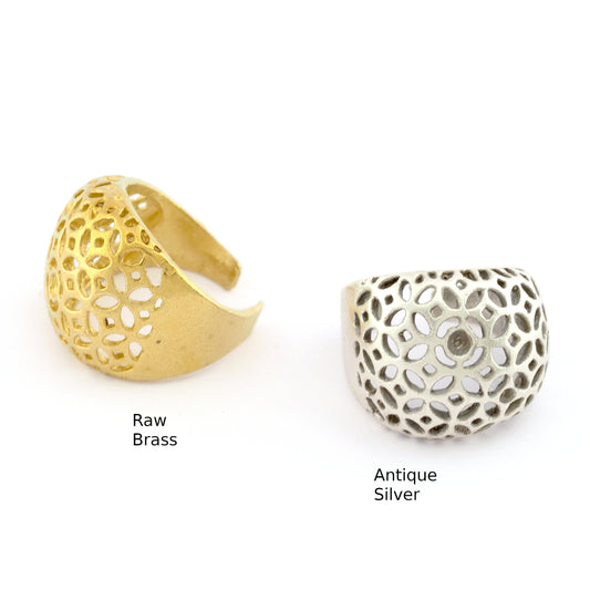 Ring Adjustable Bezel Raw brass, Antique Silver Plated (18mm 8US inner size - Adjustable ) 1700