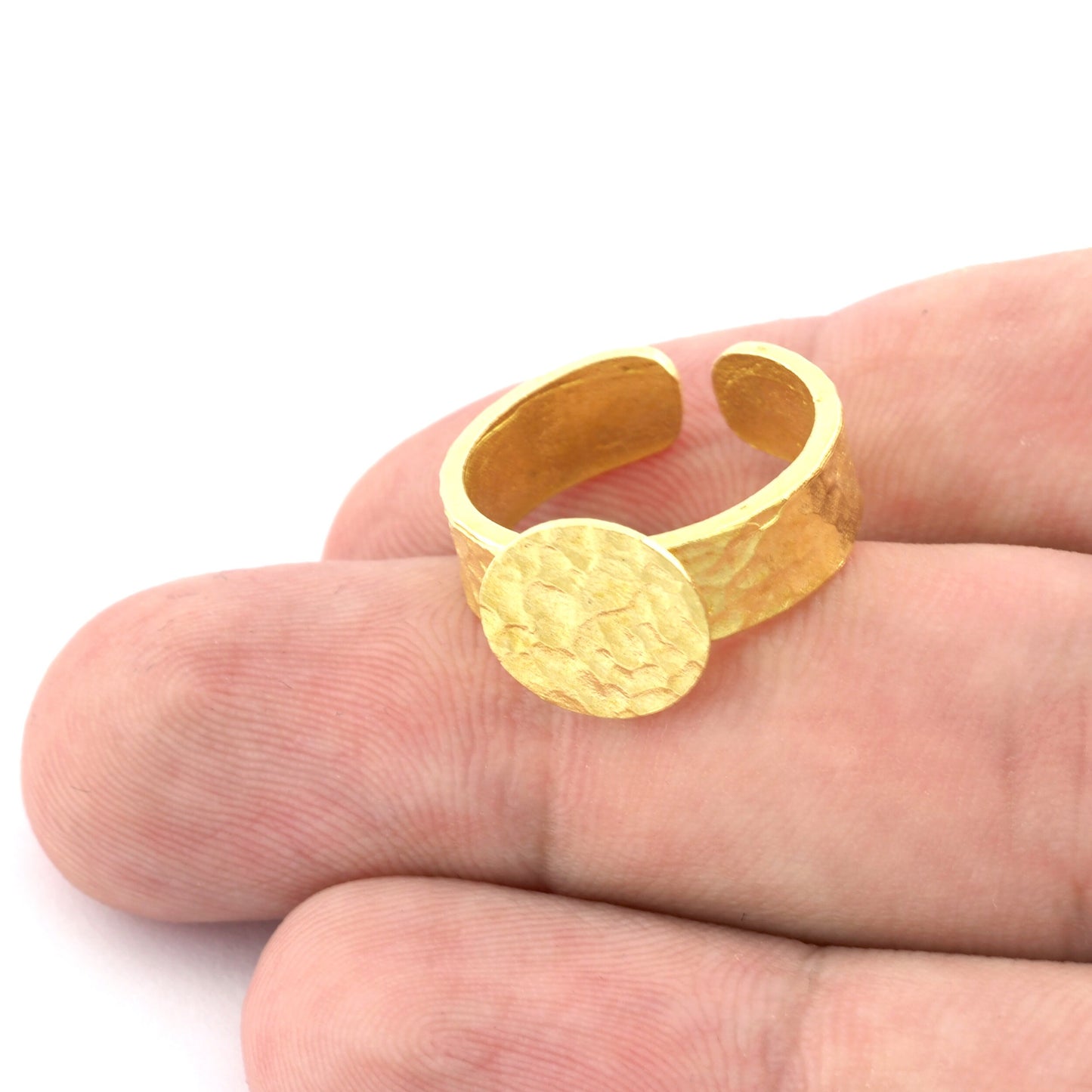 Band Ring Hammered Round Blank Adjustable Raw Brass- Shiny Silver - Antique Silver, Shiny Gold Plated Brass 12mm Blank 4966