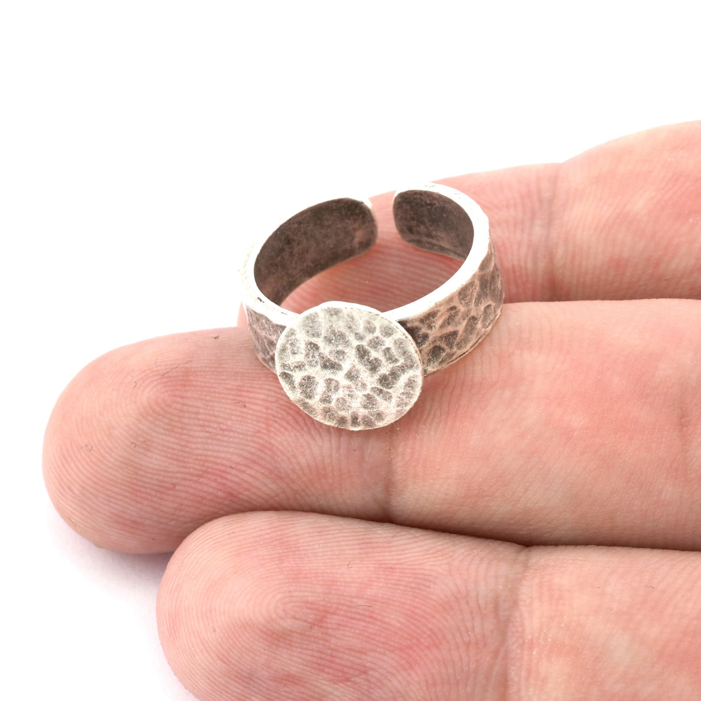 Band Ring Hammered Round Blank Adjustable Raw Brass- Shiny Silver - Antique Silver, Shiny Gold Plated Brass 12mm Blank 4966