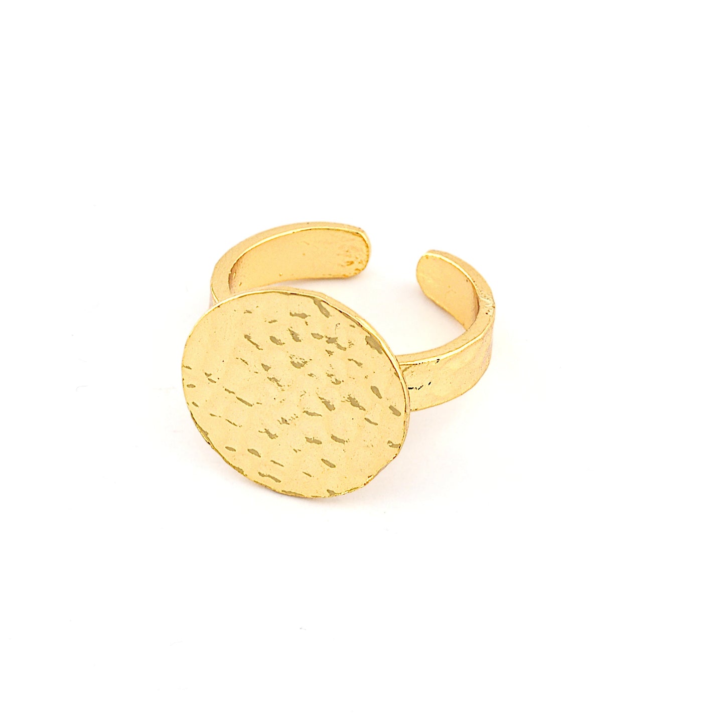 Round Disc Hammered Adjustable Ring Blank - Shiny gold plated Brass Ring Making (18mm Blank ) 4948