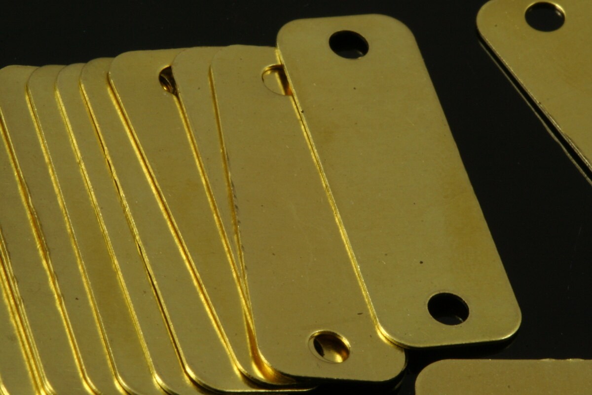 Rectangle tag 2 hole connector Raw Brass 10x30mm Charms ,Findings 716R-48 474