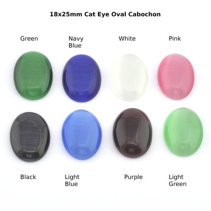 Oval Glass Cat Eye Cabochon 18x25 mm Flat Back Green, Navy Blue, White, Pink, Black, Light Blue, Purple, Light Green CAB120