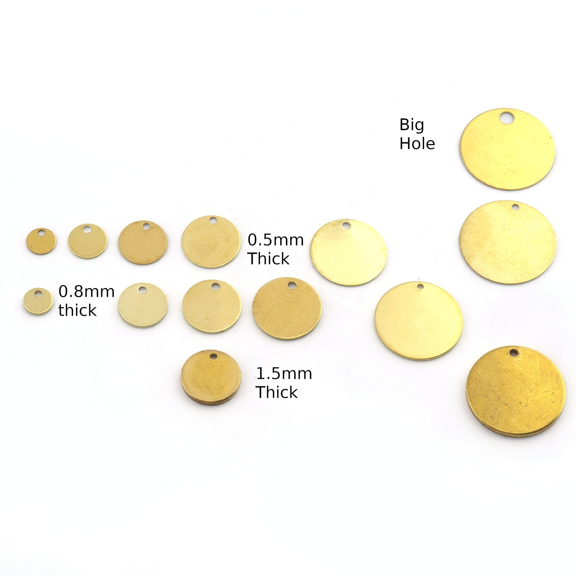 Round Disc Stamping Blanks Thck 0.5, 0.8, 1 1.5mm Dia. 6, 8, 10, 12, 14, 16, 18, 20, 22, 25, 26, 28, 30, 32, 35, 40, 46, 50, 60, 1 hole