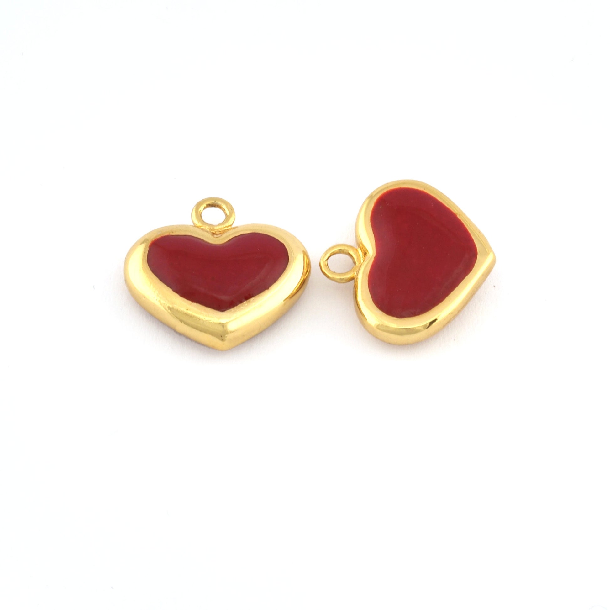 Heart Charms (Enamel on both sides) Pendant Shiny Gold Plated Brass 17x16mm charms 4837