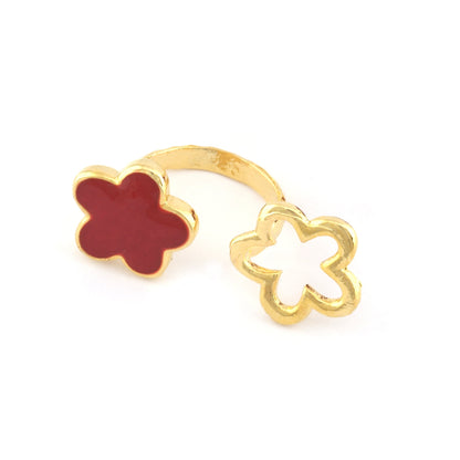 Daisy Flowers Ring Adjustable Ring Enamel Filled Shiny Gold Plated brass (19mm 9US inner size - Adjustable ) OZ2610