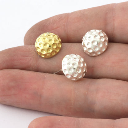 Ball , Shell Earring Stud Post Raw Brass, Shiny Silver 13 mm Earring Blanks 5180