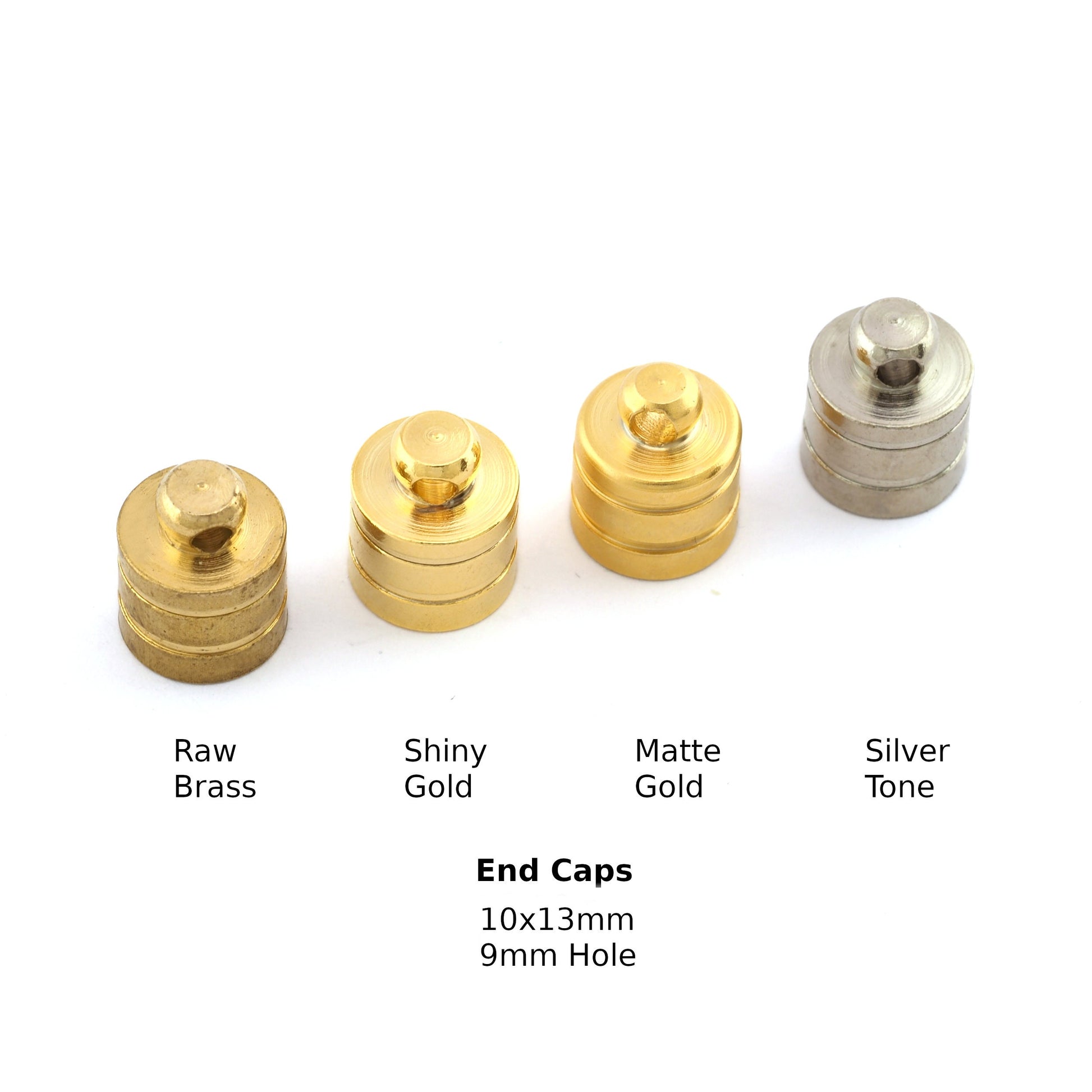 Cord tip end 10x13mm 9mm hole Raw brass, Shiny gold, Matte gold, Silver tone ribbon end, ends cap, findings ENC9 1667