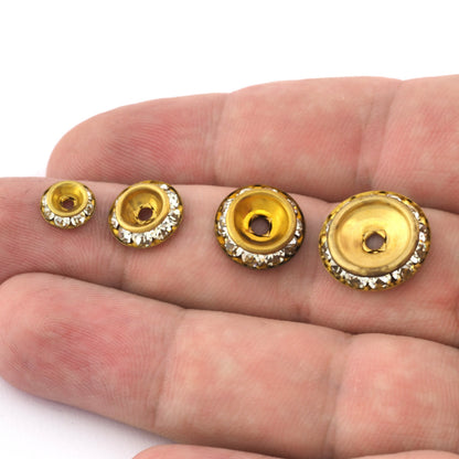 Rhinestone Rondelle Disc Beads, Micro Pave Beads 8mm 11mm 13mm 16mm 18mm 20mm 25mm Raw Brass button spacer bab 1845
