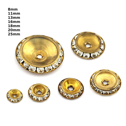 Rhinestone Rondelle Disc Beads, Micro Pave Beads 8mm 11mm 13mm 16mm 18mm 20mm 25mm Raw Brass button spacer bab 1845
