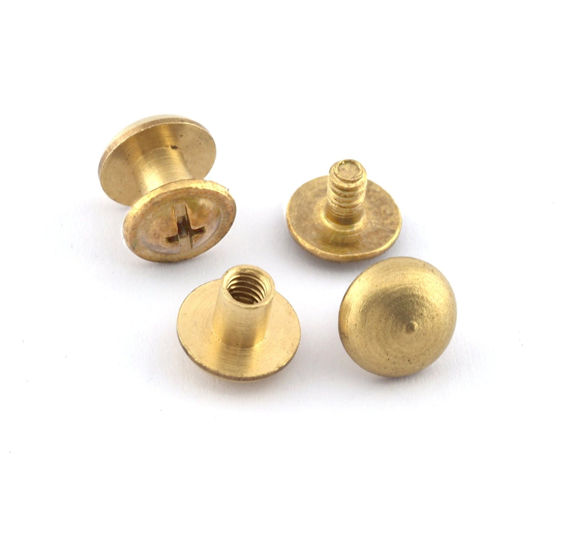 Screw rivets, chicago screw 9x8mm raw brass studs, screw rivets, chicago screw / concho screw, 1/8" bolt CSC5 oz583