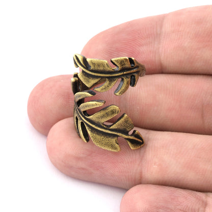 Leaf Ring Adjustable Antique Bronze Plated brass (18mm 8US inner size) Oz3194