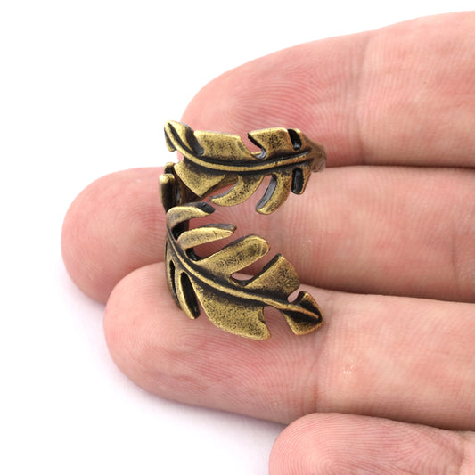 Leaf Ring Adjustable Antique Bronze Plated brass (18mm 8US inner size) Oz3194
