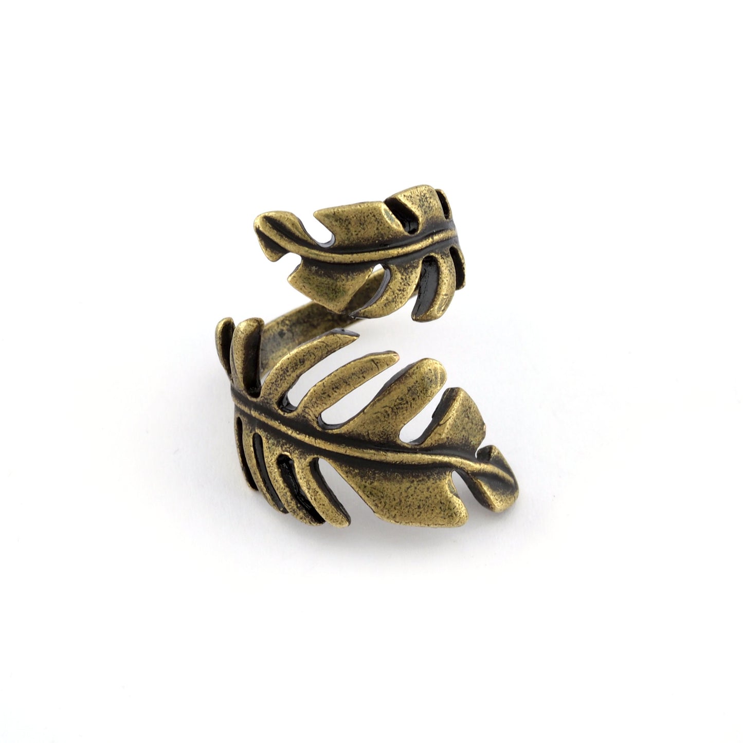 Leaf Ring Adjustable Antique Bronze Plated brass (18mm 8US inner size) Oz3194