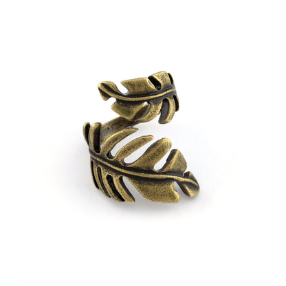 Leaf Ring Adjustable Antique Bronze Plated brass (18mm 8US inner size) Oz3194
