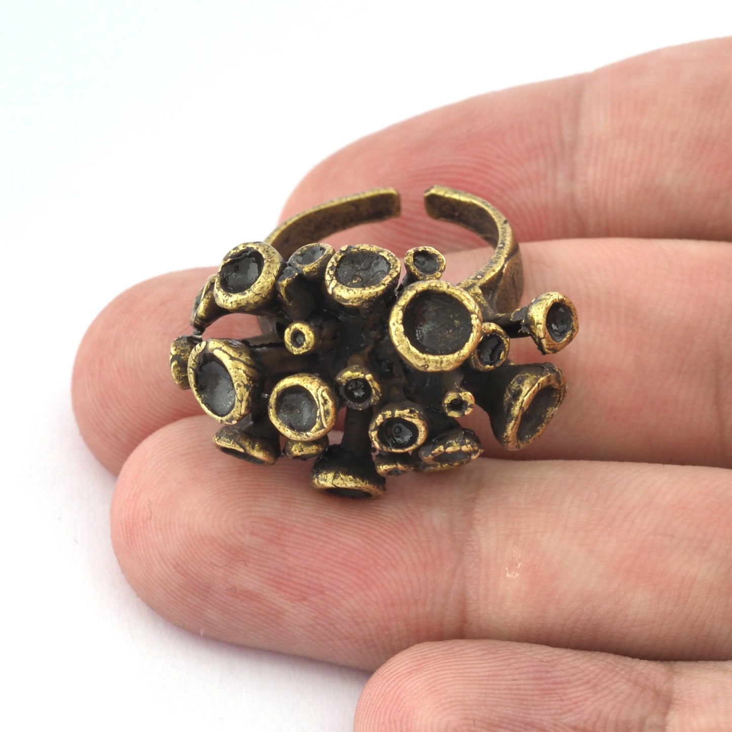 Ring Adjustable Ring Bezel - Cup Antique Bronze Plated brass (18mm 8US inner size - Adjustable ) 2697