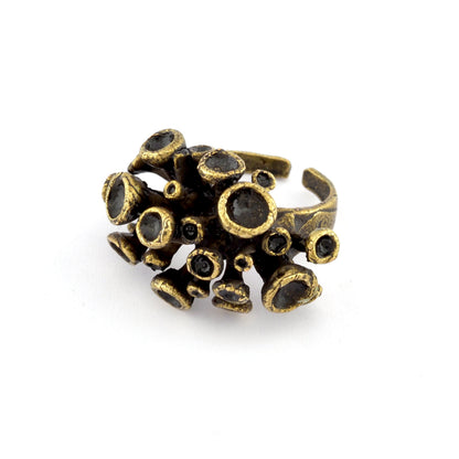 Ring Adjustable Ring Bezel - Cup Antique Bronze Plated brass (18mm 8US inner size - Adjustable ) 2697