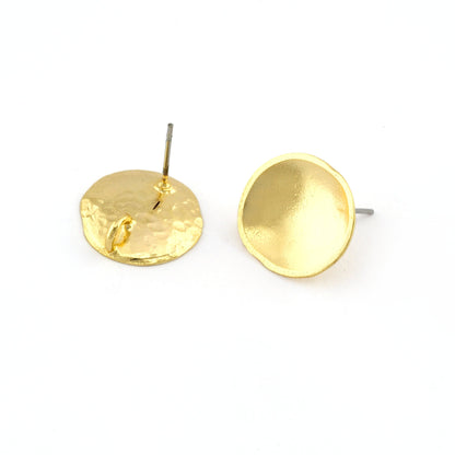 Round Disc Earring Stud Posts with Loop , Shiny Gold Plated Brass ,Resin Blank 16mm 5392