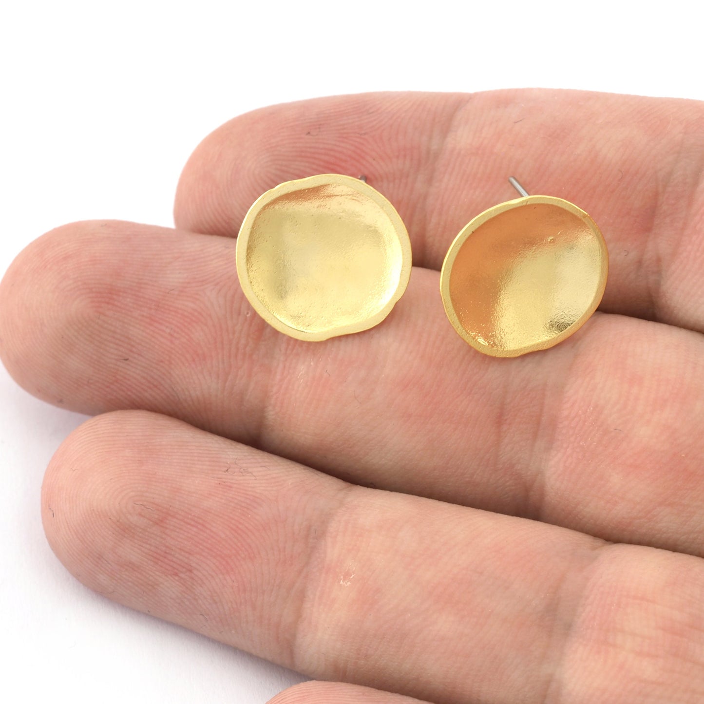 Round Disc Earring Stud Posts with Loop , Shiny Gold Plated Brass ,Resin Blank 16mm 5392