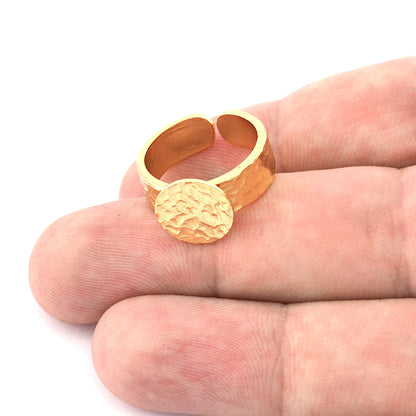 Band Ring Hammered Round Blank Adjustable Raw Brass- Shiny Silver - Antique Silver, Shiny Gold Plated Brass 12mm Blank 4966