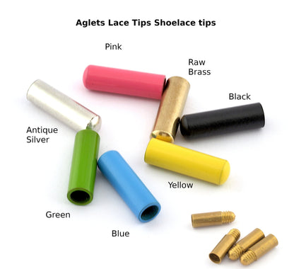 Aglets Lace Tips, Shoelace tips, Screw-on lace tip Solid Brass, Pink, Black, Yellow, Blue, Green Antique Silver 20x6mm S452