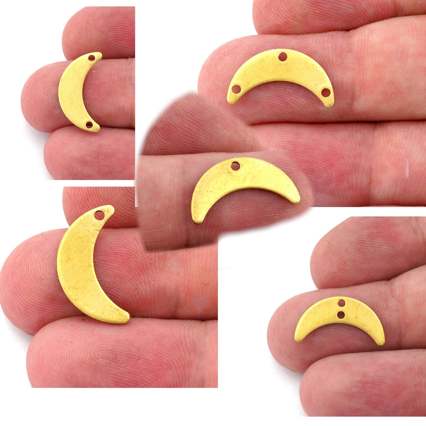 Crescent Moon 20mm 2 hole Raw Brass Charms Findings Stampings 4953 - 75