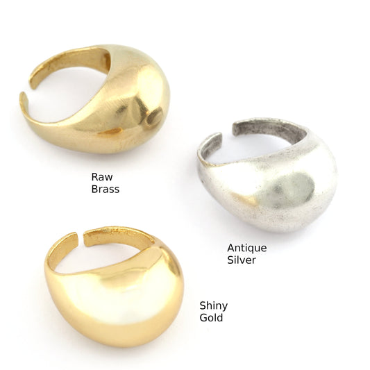 Domed (Big) Adjustable Ring Raw Brass, Antique Silver, Shiny gold plated (19mm 9US inner size ) 3068