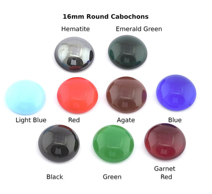 Round Glass Czech Cabochon 16mm Flat Back Hematite, Emerald Gren, Blue, Red, Agate, Black, Green, Red CAB19