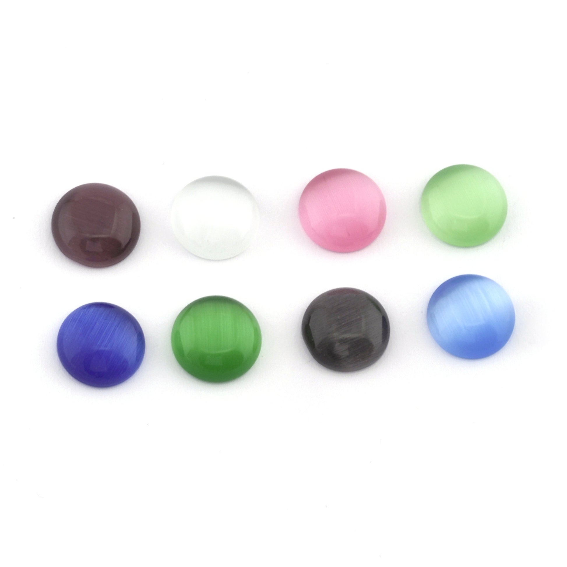 Round Glass Cat Eye Cabochon 12 mm Flat Back Purple, White, Light Green, Pink, Green, Light Blue, Black, Blue CAB63