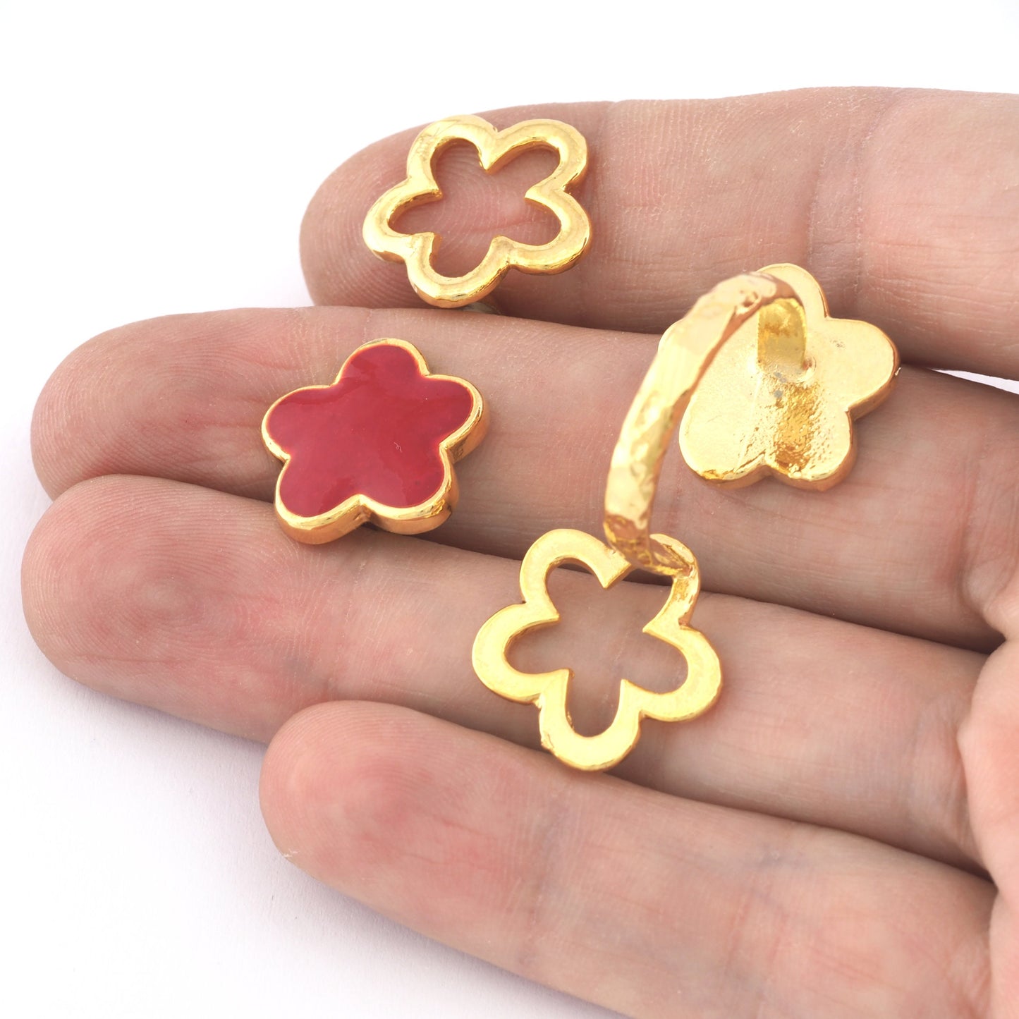 Daisy Flowers Ring Adjustable Ring Enamel Filled Shiny Gold Plated brass (19mm 9US inner size - Adjustable ) OZ2610