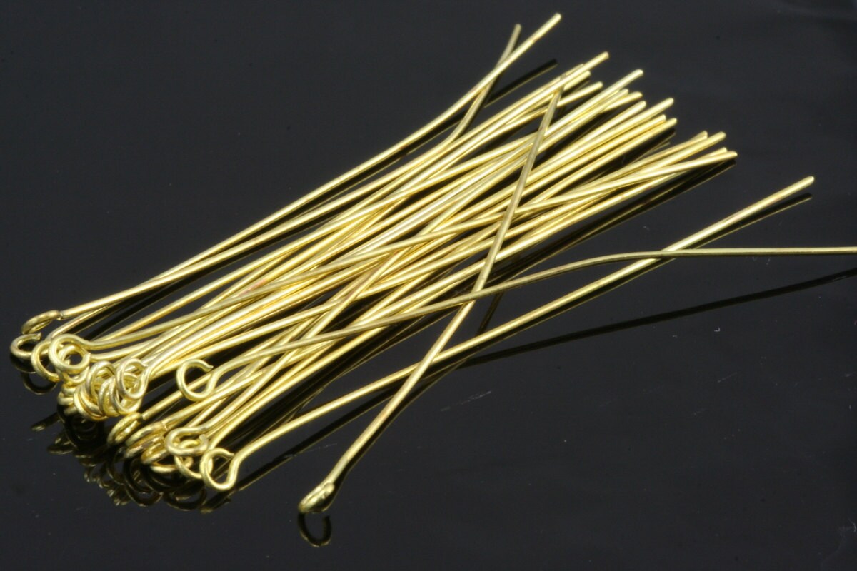 Brass eye pin 100 pcs 45mm 23 gauge( 0,6mm ) raw brass (varnish) eyepin EV4523-12