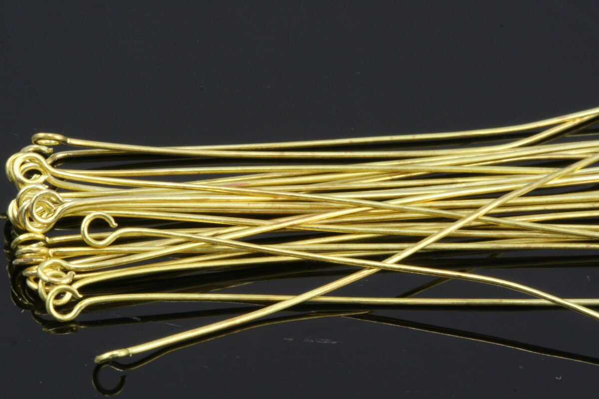 Brass eye pin 100 pcs 45mm 23 gauge( 0,6mm ) raw brass (varnish) eyepin EV4523-12