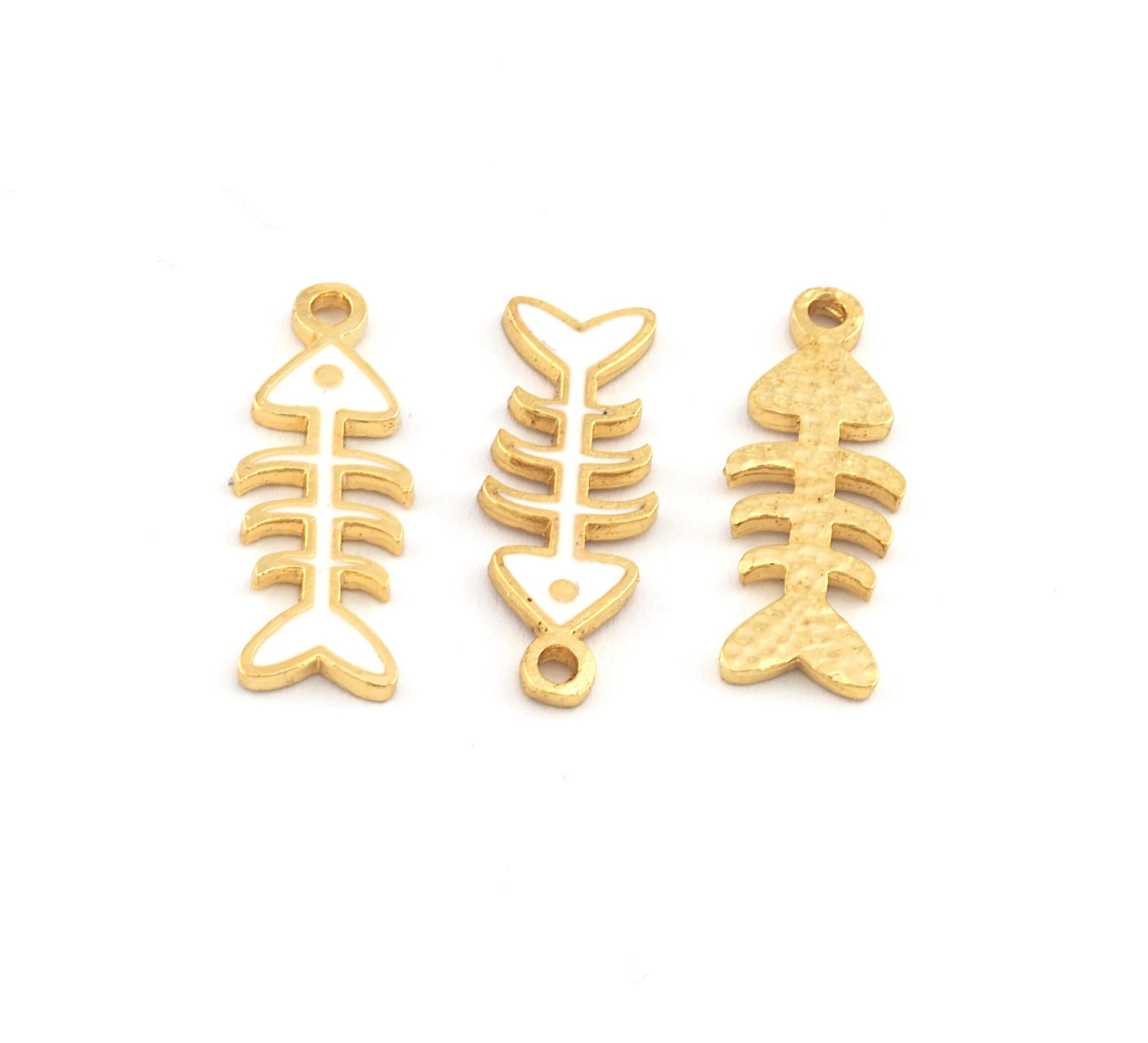 Fish Bone Charms - Shiny gold plated - Enamel filled 21x8mm 3046