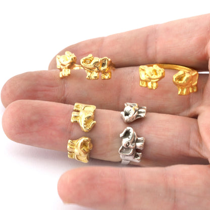 Elephant Ring Adjustable Ring - Raw Brass, Antique Silver, Shiny gold, Matte Gold Plated (16.5mm 6US inner size) 3329
