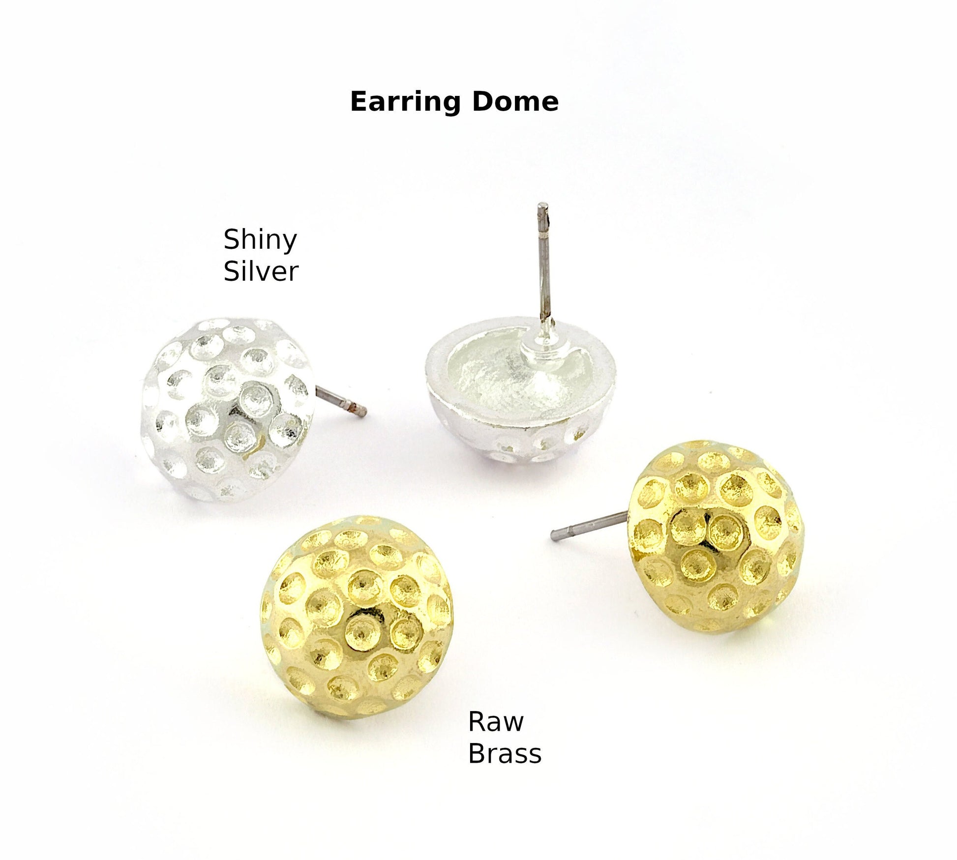 Ball , Shell Earring Stud Post Raw Brass, Shiny Silver 13 mm Earring Blanks 5180