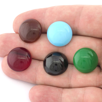 Round Glass Czech Cabochon 18mm Flat Back Agate, Green, Turquoise, Red Black CAB80