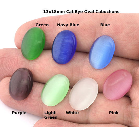 Oval Glass Cat Eye Cabochon 13x18 mm Flat Back Green, Navy Blue, Blue, Purple, Lght Green, White, Pink CAB27