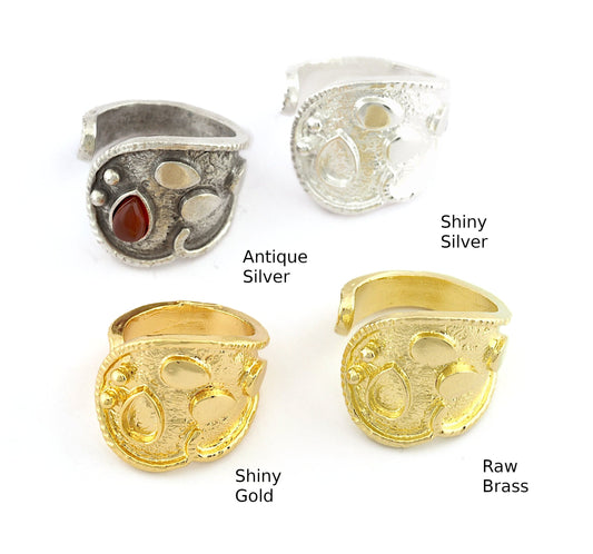Spoon Ring Adjustable Drop Blank Bezel -Raw brass -Shiny silver -Antique silver -Shiny gold plated (7 US Adjustable ) 4x6mm Blank 5444
