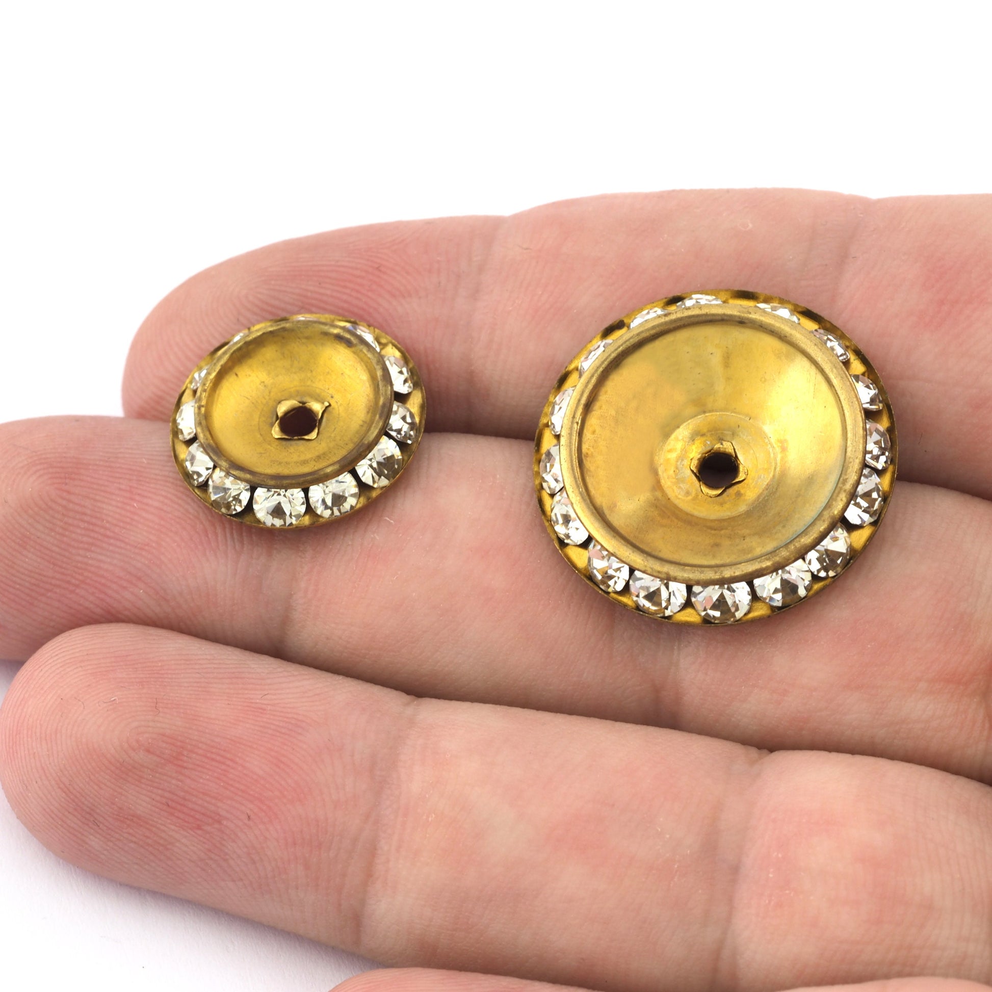 Rhinestone Rondelle Disc Beads, Micro Pave Beads 8mm 11mm 13mm 16mm 18mm 20mm 25mm Raw Brass button spacer bab 1845