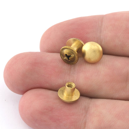 Screw rivets, chicago screw 9x8mm raw brass studs, screw rivets, chicago screw / concho screw, 1/8" bolt CSC5 oz583