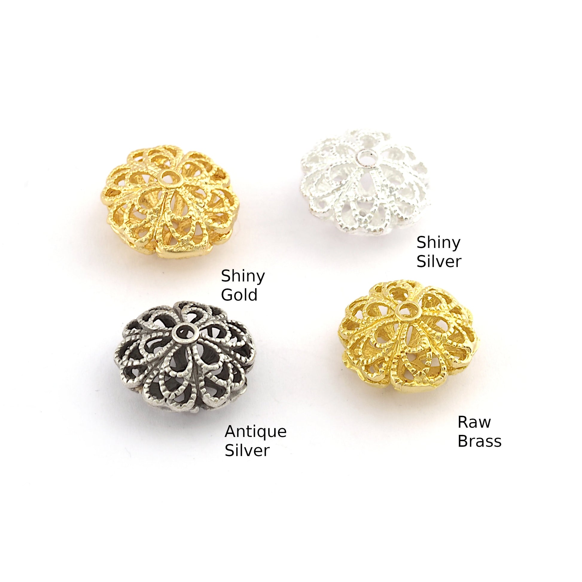 Flower Spheroid Sphere Ball Spacer Beads, Raw Brass Shiny Gold Plated, Antique Silver, Shiny Silver Plated 16x9mm bab2 5445