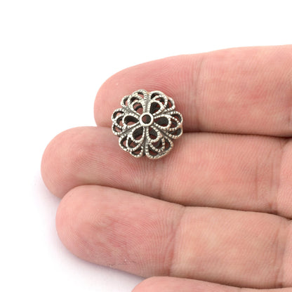 Flower Spheroid Sphere Ball Spacer Beads, Raw Brass Shiny Gold Plated, Antique Silver, Shiny Silver Plated 16x9mm bab2 5445