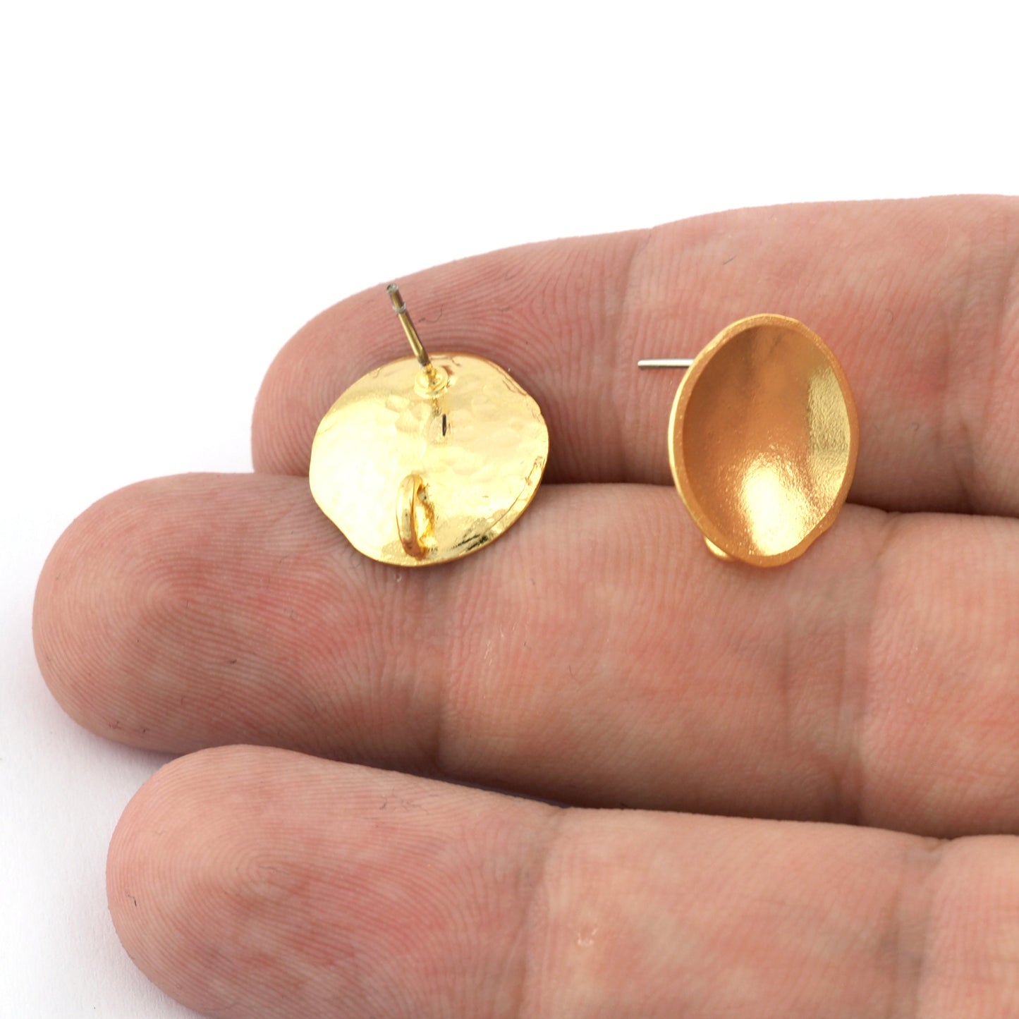 Round Disc Earring Stud Posts with Loop , Shiny Gold Plated Brass ,Resin Blank 16mm 5392