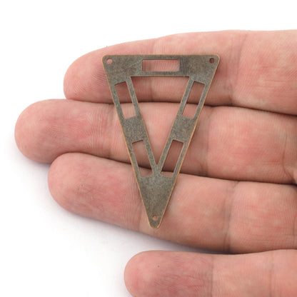 Triangle tag 50x33mm Raw Brass, Antique Silver Antique copper plated brass 3 hole connector charms ,findings M91